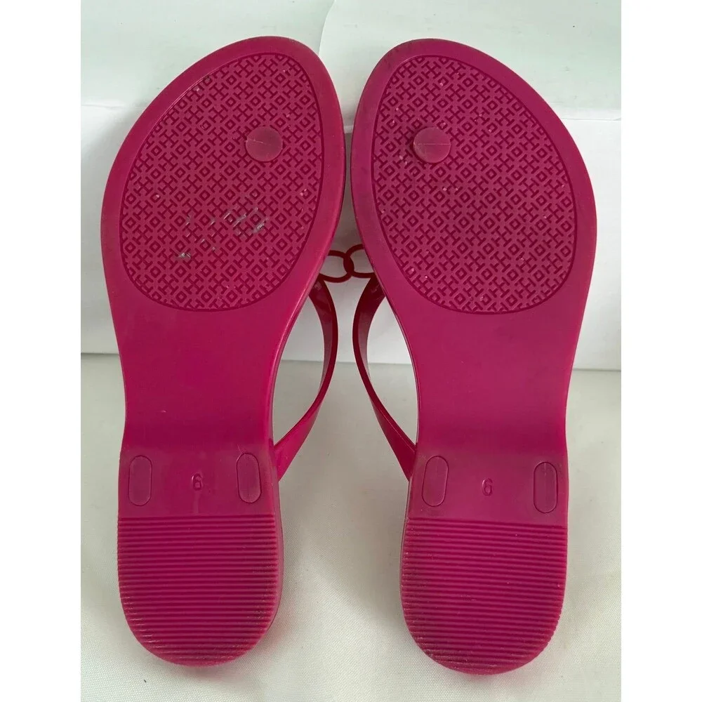 Tory Burch Womens Jelly Sandal Size 6 Hot Pink Thong Flip Flop Bow Charm Casual